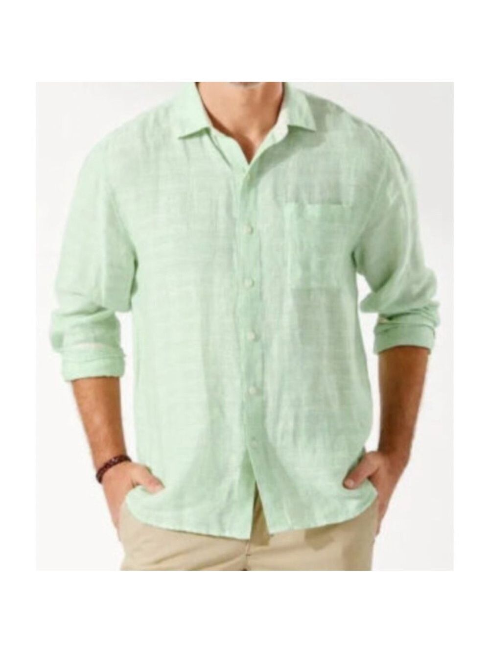 Tommy Bahama Ventana Plaid Linen Shirt in Spring Lime, Casual Beach Comfy- sz L